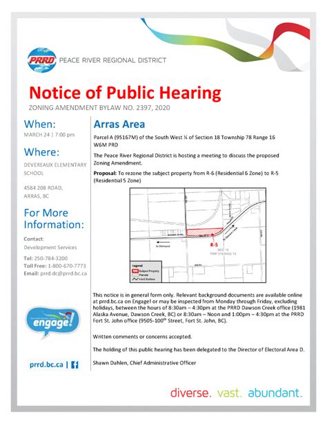 Notice Of Public Hearing For Proposed Zoning Amendment Bylaw No 2397