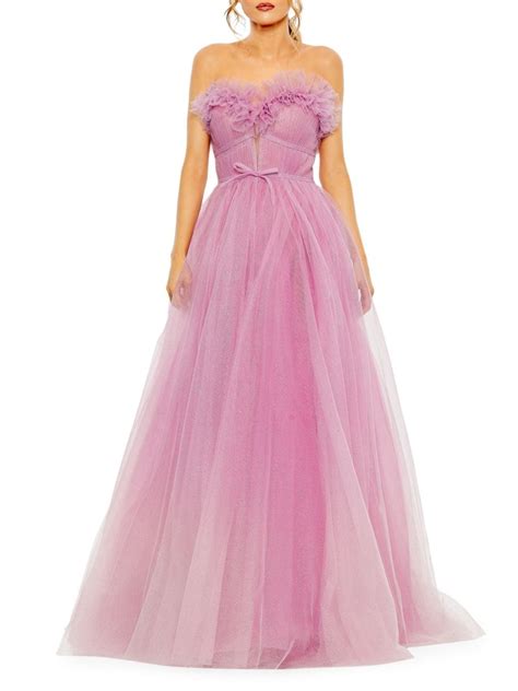 Mac Duggal Strapless Glitter Tulle Gown In Lilac Ombre Modesens