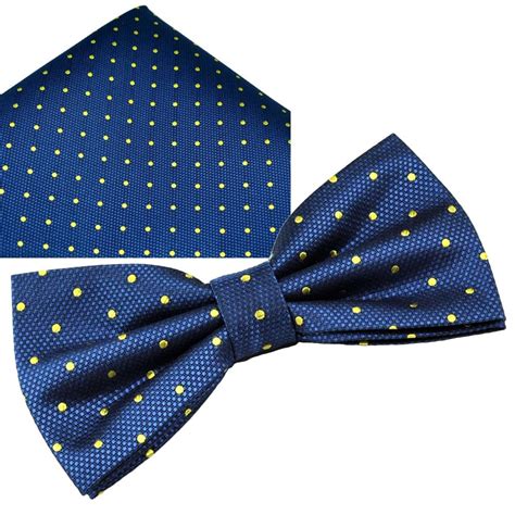 Ties Planet Gold Label Royal Blue Yellow Polka Dot Silk Bow Tie