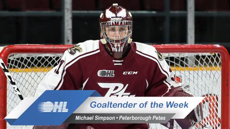 Petes Michael Simpson Named Ohl Goaltender Of The Week Chl