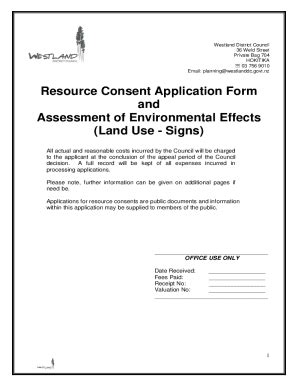 Fillable Online Resource Consent Application Form Signs Fax Email