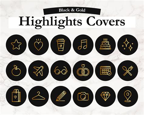 Instagram Story Highlight Covers Pack Black Gold Etsy Story