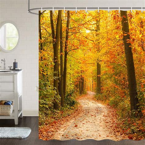 Fall Shower Curtain Happiwiz Nature Autumn Forest Sunshine Romantic