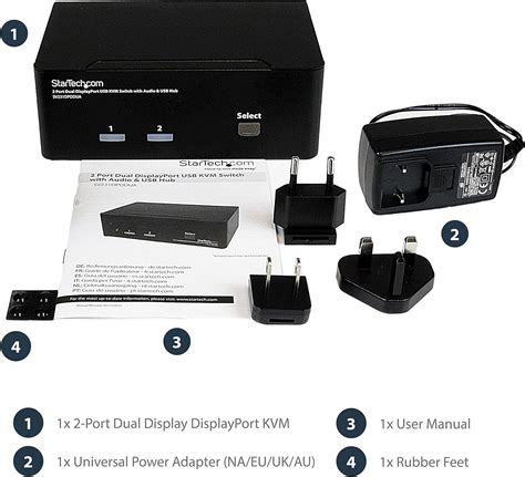 StarTech Dual Monitor DisplayPort KVM Switch 2 Port USB 2 0 Hub