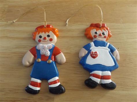 Vintage Raggedy Ann And Andy Ceramic Christmas Tree Ornaments Etsy