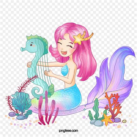 Sea Bottom Png Transparent Hand Drawn Sea Bottom Playing Mermaid