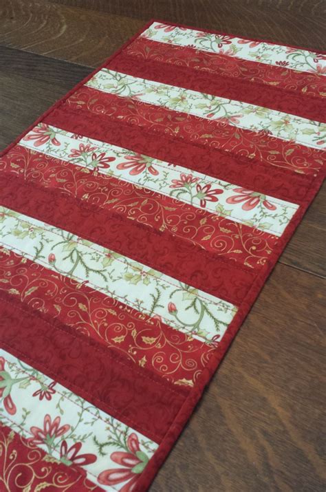 Quilted Christmas Table Runner Modern Poinsettia Print Fabric Etsy