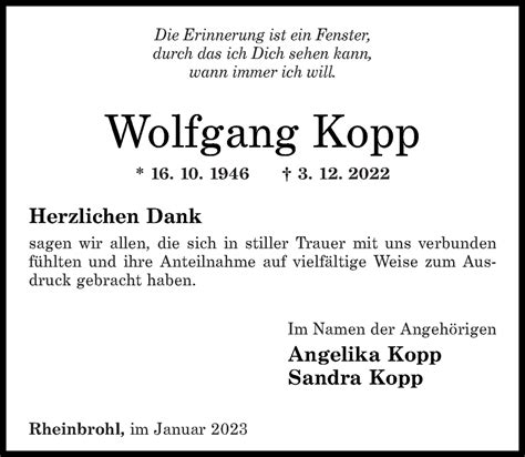 Traueranzeigen Von Wolfgang Kopp Rz Trauer De