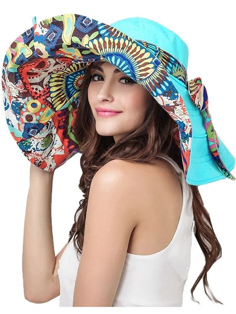 Womens Wide Brim Sun Hat Floppy Canvas Summer Beach Bucket Hat Upf 50