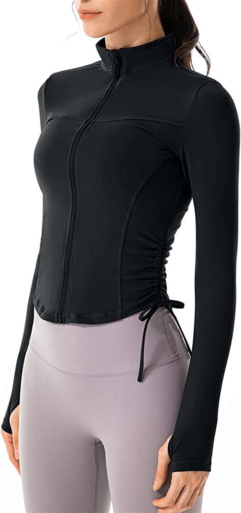 Womens Athletic Full Zip Lightweight Workout Jacket With Thumb Holes