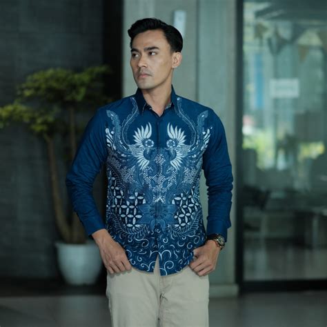 jual batik ningratan motif prabuwira biru emerald kemeja batik pria