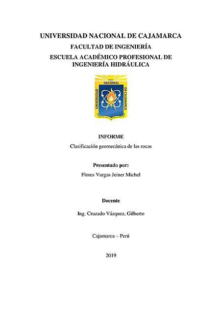 Clasificación geomecánica de las rocas Jeiner Michel Flores Vargas