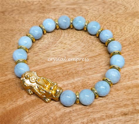 Aquamarine With Gold Pi Yao Infinity Bracelet Crystal Empress Feng