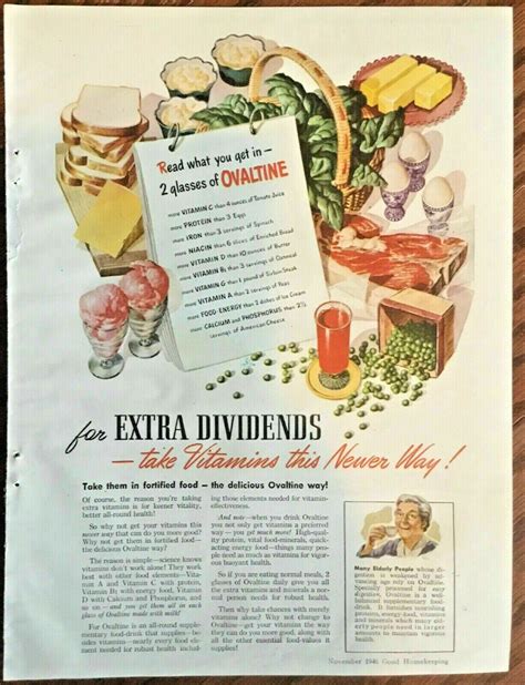 Ovaltine Ad 1946 Originl Vintage 1940s Retro Art Food Print Illustration Vitamin Ebay