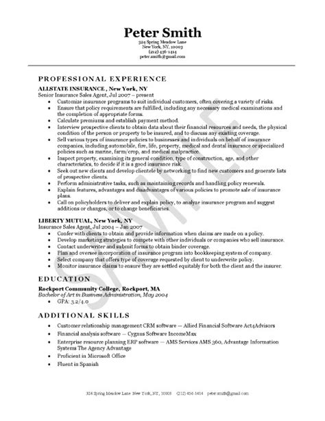 Insurance Agent Resume Example