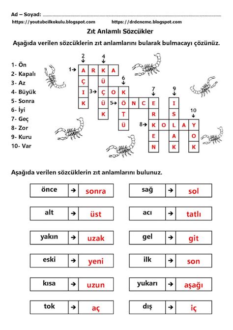 2 SINIF TÜRKÇE ZIT KARŞIT ANLAMLI SÖZCÜKLER BULMACASI 2