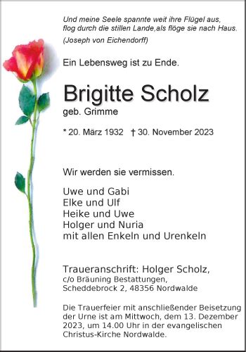 Traueranzeigen Von Brigitte Scholz Trauer Ms