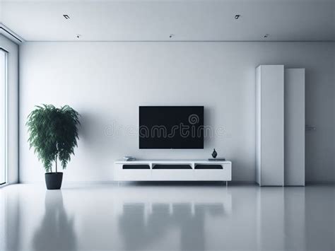 White Living Room Interior with a White Wall. Stock Illustration ...