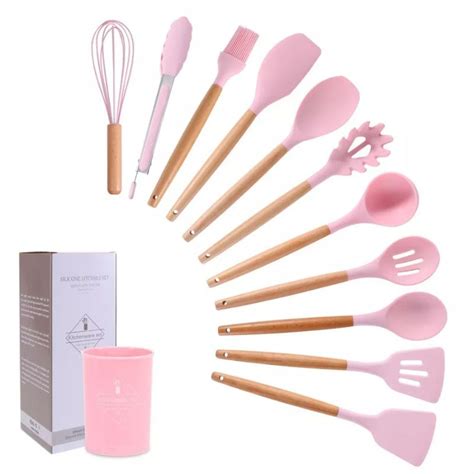 Jual Spatula Silikon Set Gagang Kayu Tahan Panas Alat Masak Silikon