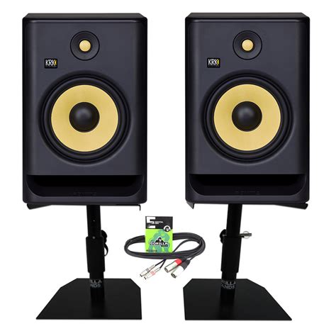 Krk Rokit Rp G Pair With Desktop Studio Stands And Cable