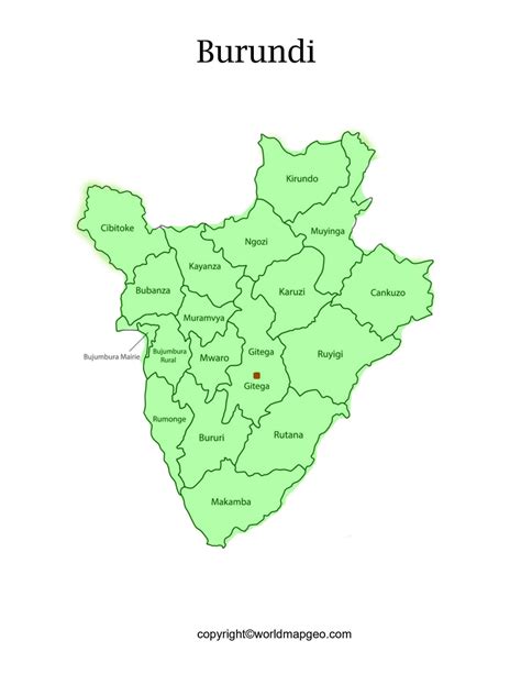 Labeled Burundi Map with States Capital and Cities