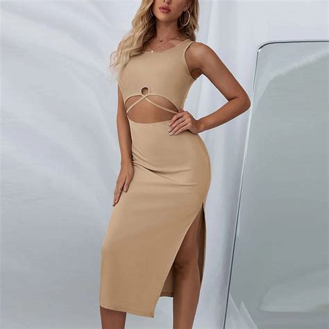 Side Split Hollow Out Knit Sexy Bodycon Dresses Wholesale Sd182182