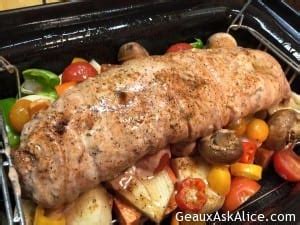 Boudin Stuffed Bacon Wrapped Pork Loin With Veggies Slow Cooker