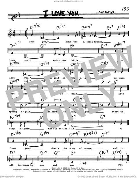 I Love You Low Voice Sheet Music Real Book With Lyrics PDF