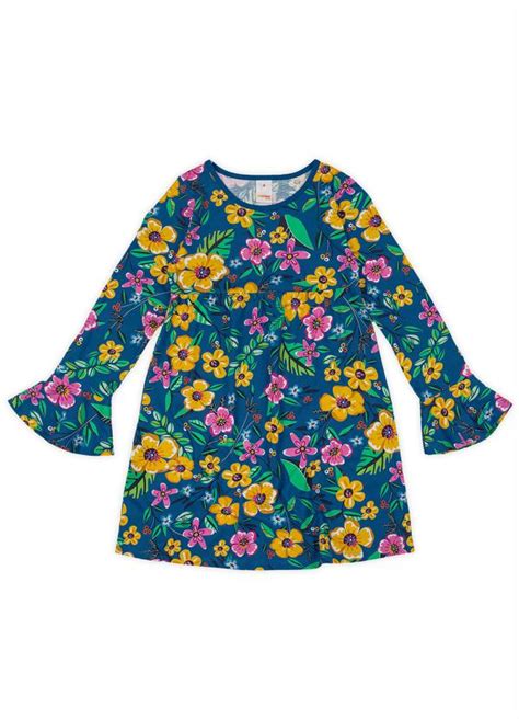 Vestido Floral Manga Longa Infantil Azul Marisol