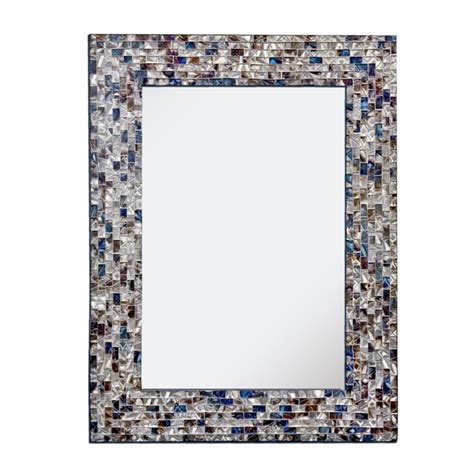 Multi Colored And Silver Luxe Mosaic Glass Framed Wall Mirror Decorative Embossed Mosaic