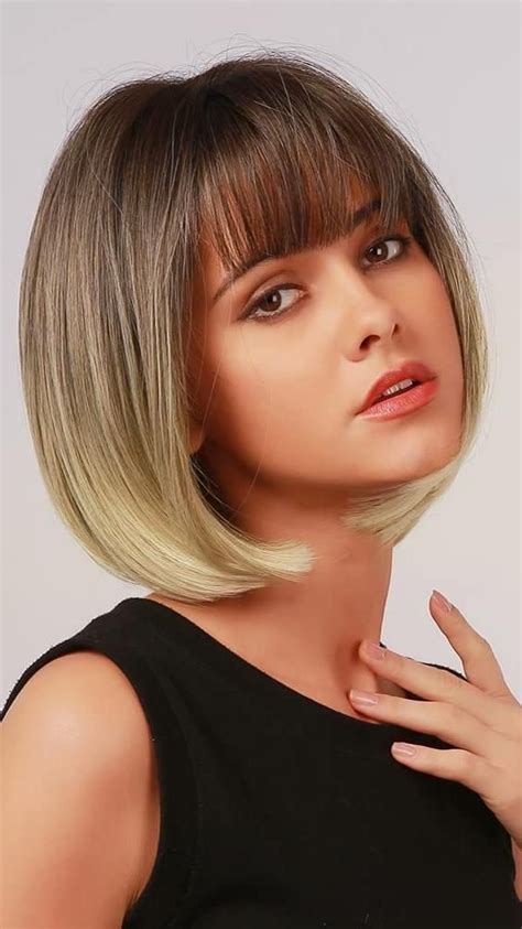 NAYOO Blonde Bob Wig With Bangs 12 Inch Short Blonde Wig For Women