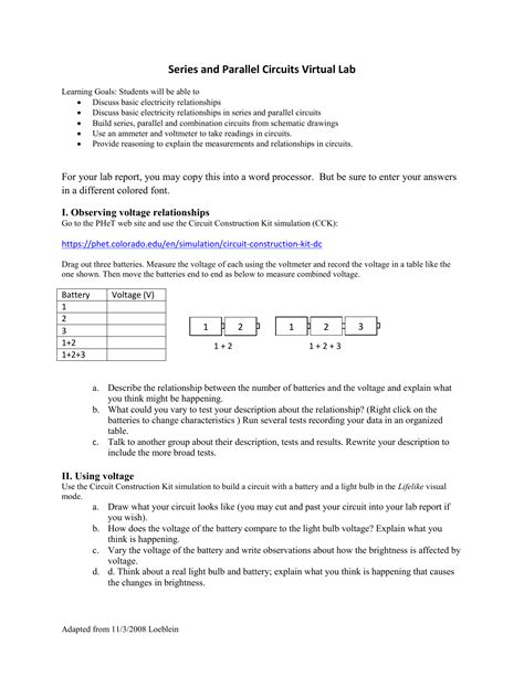 Series And Parallel Circuits Basics Phet Lab Circuit Diagram