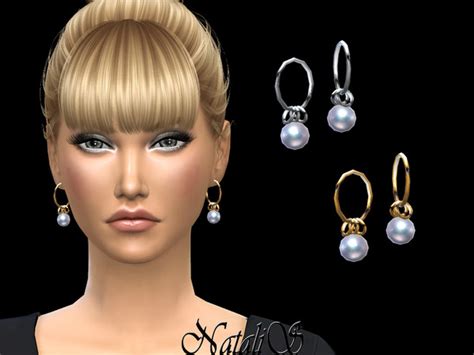 The Sims Resource Nataliscircle Earrings With Dangling Pearl