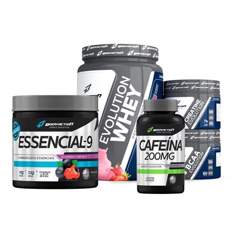 Essencial 9 Eaa Whey Creatina Bcaa Cafeína 200mg Body Action