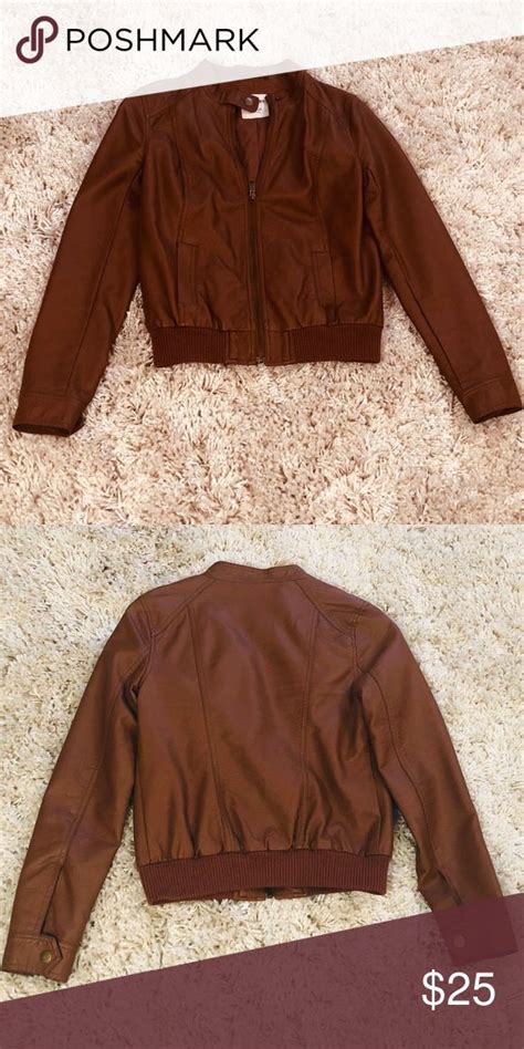 Old Navy Brown Moto Faux Leather Jacket XS Navy And Brown Faux