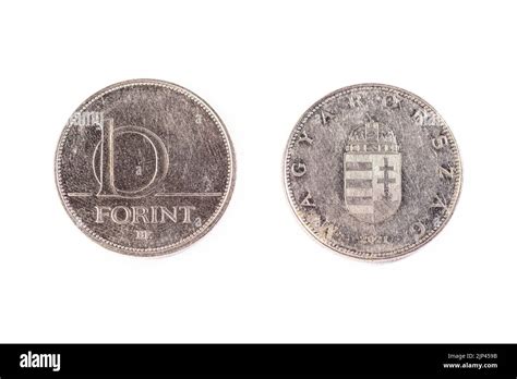 The Two Hungarian 10 Forint Coins Isolated On White Background Stock