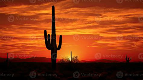 Sonoran Desert sunset with Saguaro s silhouette illuminated 27102718 ...