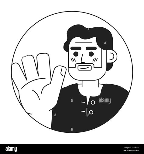 Hispanic Old Man Waving Hand Greeting Black And White 2d Vector Avatar Illustration Stock Vector