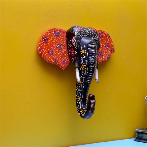 Royal Multicolor Elephant Head Wooden Wall Decor - WallMantra