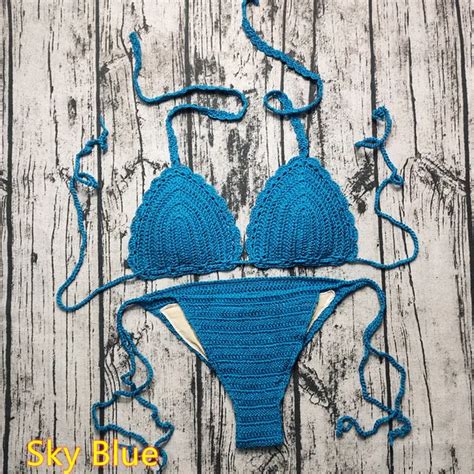 Handmade Crochet Bikini Set Lining Vintage Women Beach Swimwear