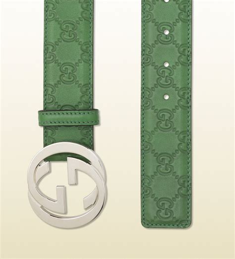 Gucci Green Guccissima Leather Belt With Interlocking G Buckle For Men