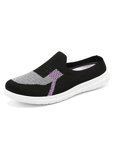 Frontwalk Women S Knit Flats Half Drag Sneakers Slip On Mules Shoes Indoor Outdoor Comfort