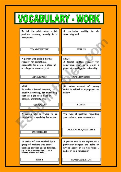 Vocabulary Work Jobs Interviews Esl Worksheet By Jessicae