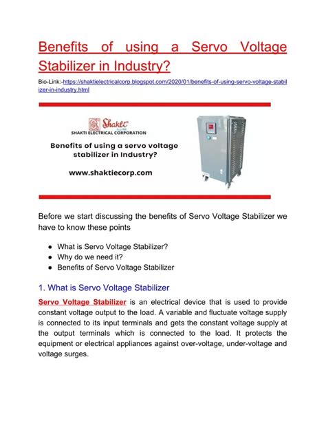 Ppt Benefits Of Using A Servo Voltage Stabilizer In Industry