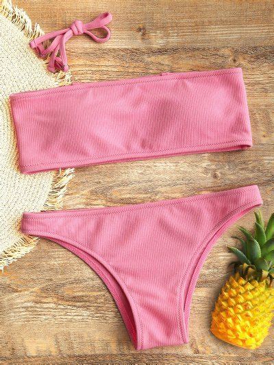 Ribbed Texture Bandeau Bikini Set Bikinis Bandeau Bikini Set