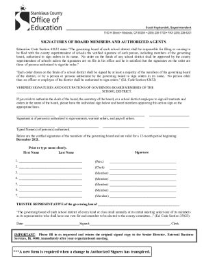 Fillable Online Signature Of Board Members And Authorized Agents Fax