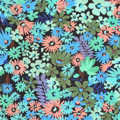 Tissu Lin Viscose Fleur Color Flowers Noir Tissus Hemmers