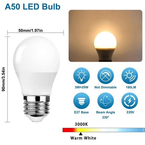 หลอดไฟ E27 LED Lite 220V A50 3W DAYLIGHT WARM WHITE LED Bulb 90