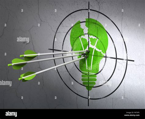 Business Concept Arrows In Light Bulb Target On Wall Background Stock