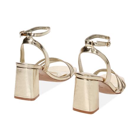 Sandalias De Mujer Con Tacón Dorado En Laminado Colección Primadonna